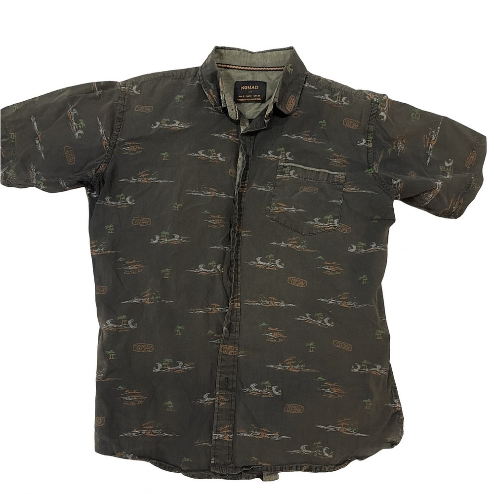 Nomad Olive Patterned Casual Button Down Shirt size S